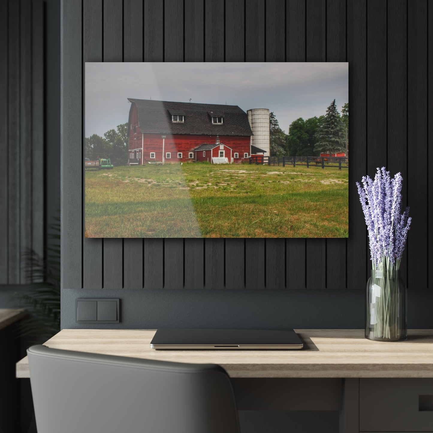 U R There Photography Oxford Old Red and Silo Rustic Farmhouse Acrylic Wall Print