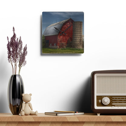 U R There Photography McDowell Road Red Rustic Farmhouse Acrylic Analog Wall Clock