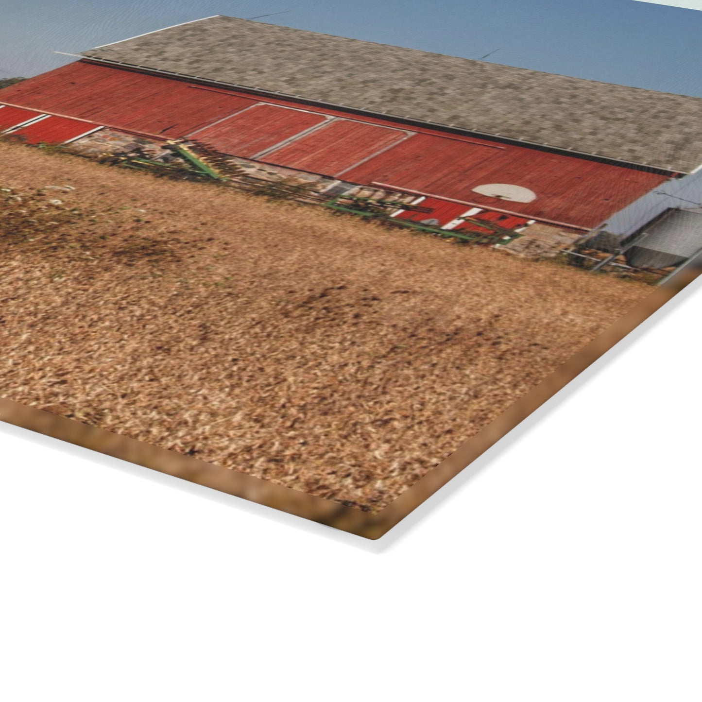 U R There Photography Brown City Wellman Line Road Reds Rustic Farmhouse Tempered-Glass Cutting Board