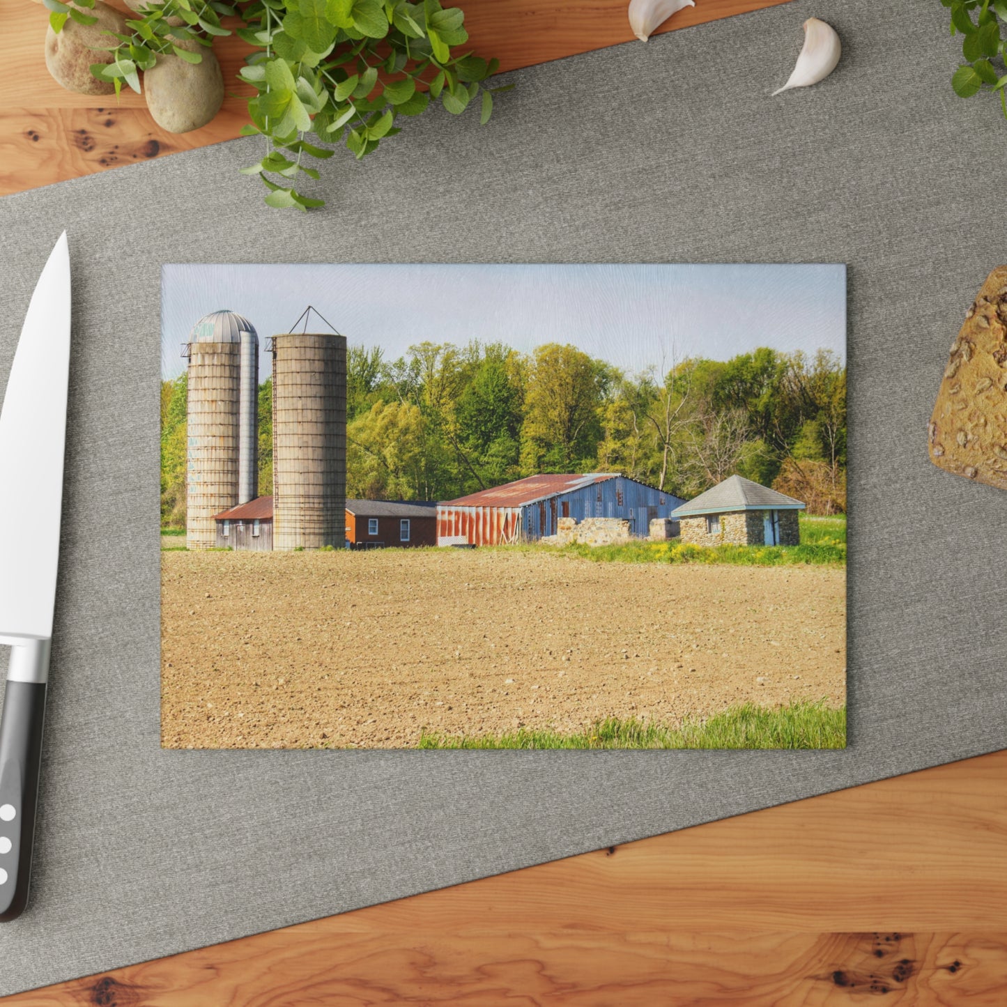 U R There Photography Deckerville Rusted Red Shack Rustic Farmhouse Tempered-Glass Cutting Board