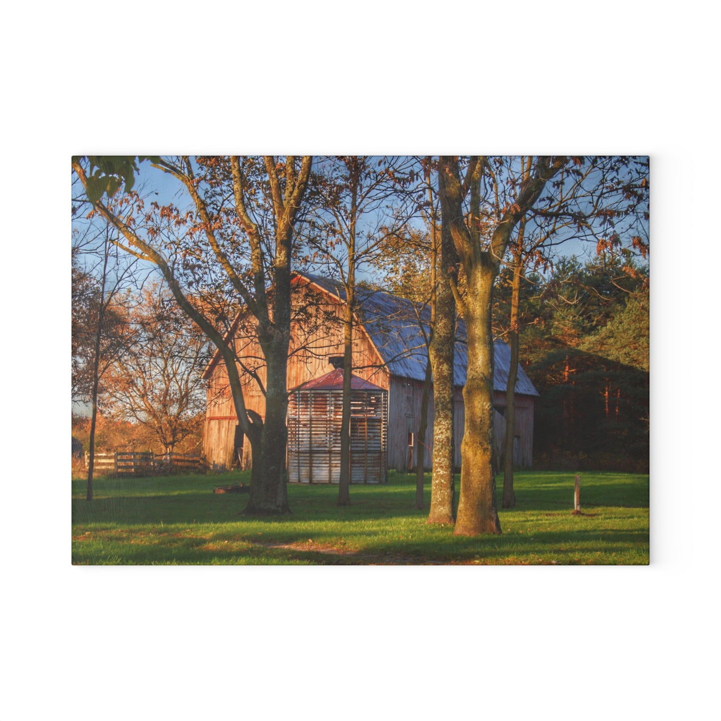 U R There Photography Hunters Creek Hidden Red Rustic Farmhouse Tempered-Glass Cutting Board