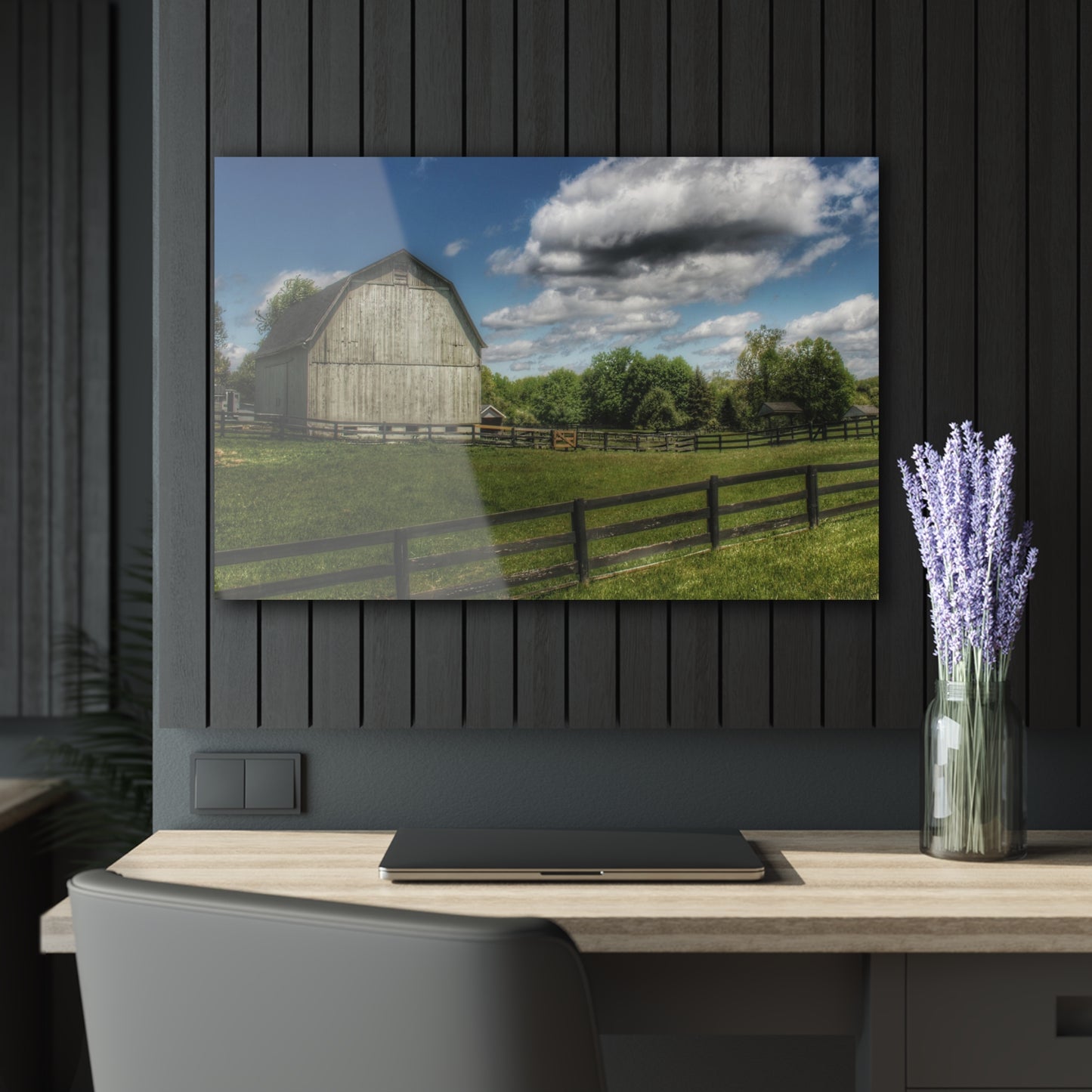 U R There Photography White Barn on a Sunny Day Rustic Farmhouse Acrylic Wall Print