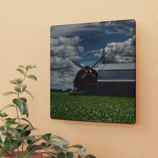 U R There Photography South Reese Road Reds Rustic Farmhouse Acrylic Analog Wall Clock