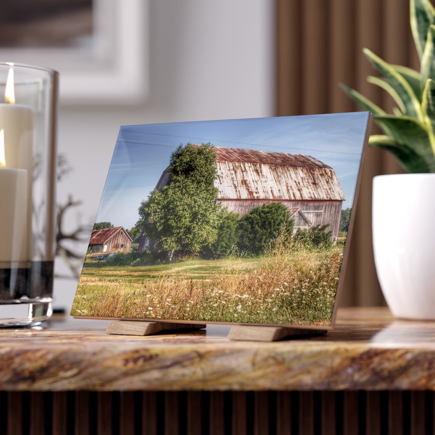 U R There Photography Barkley Road Red in Summer II Rustic Farmhouse Decorative Ceramic Tile