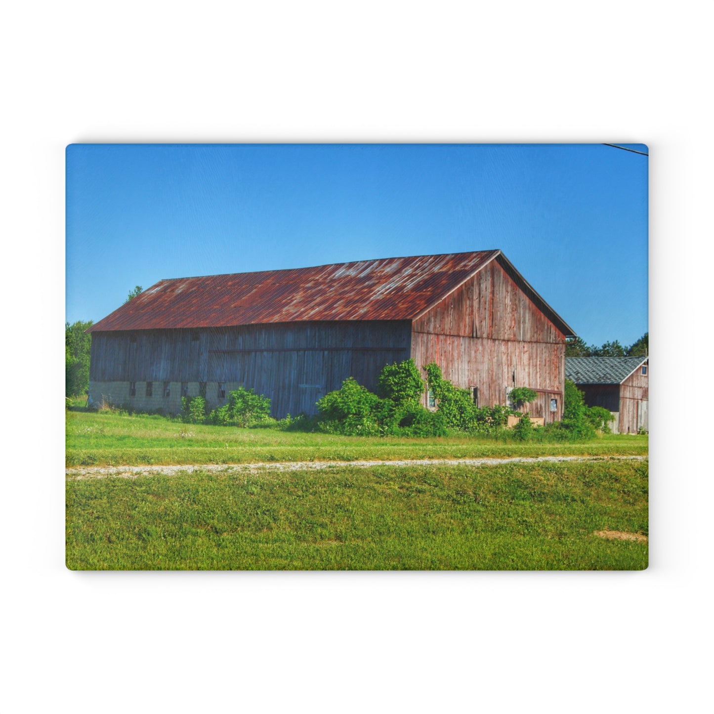 U R There Photography Otisville Rusted Reds Rustic Farmhouse Tempered-Glass Cutting Board