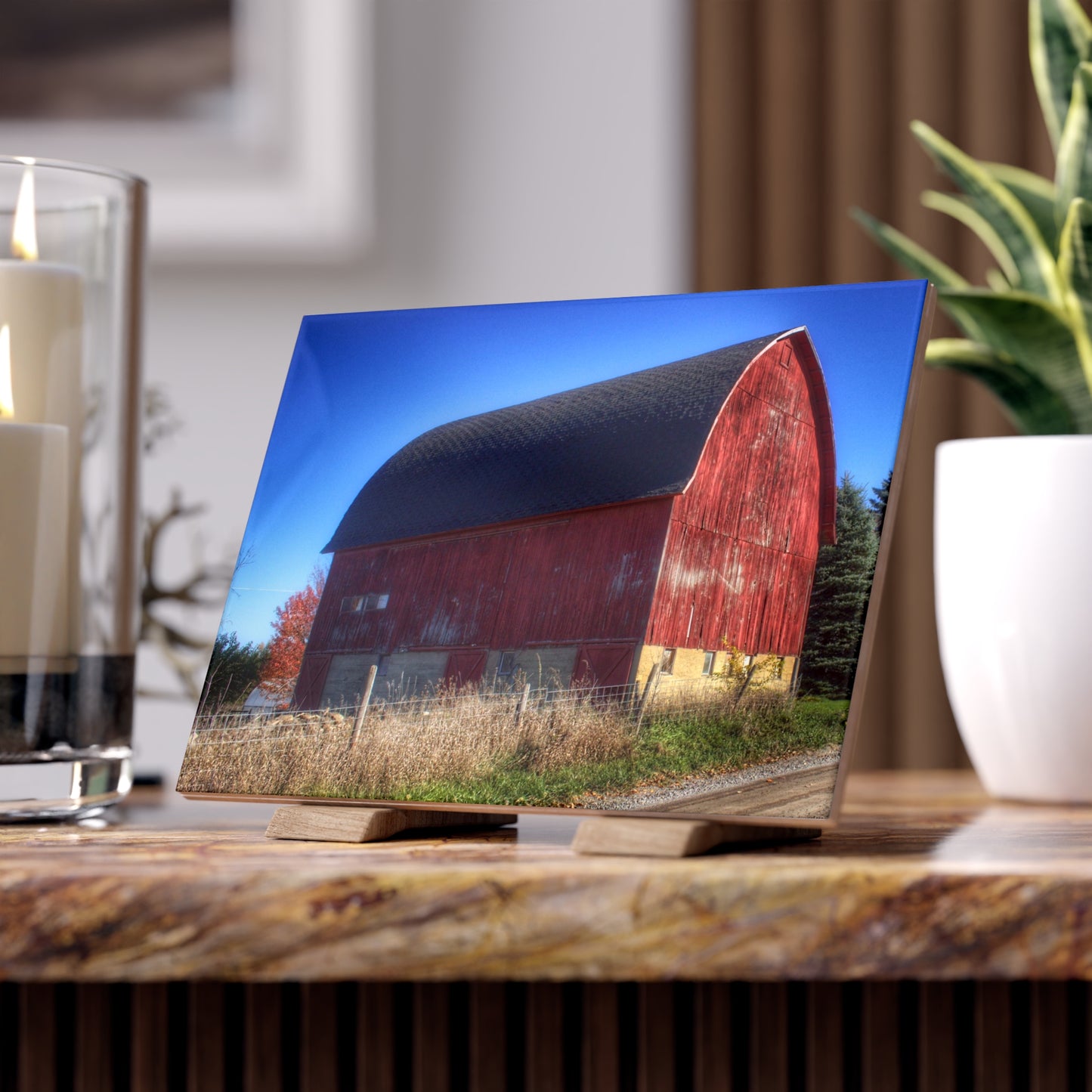 U R There Photography Big Roadside Red Rustic Farmhouse Decorative Ceramic Tile