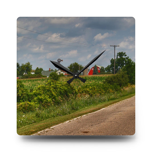 U R There Photography Across the Field in Elba I Rustic Farmhouse Acrylic Analog Wall Clock 10.75'' × 10.75'' (Square)