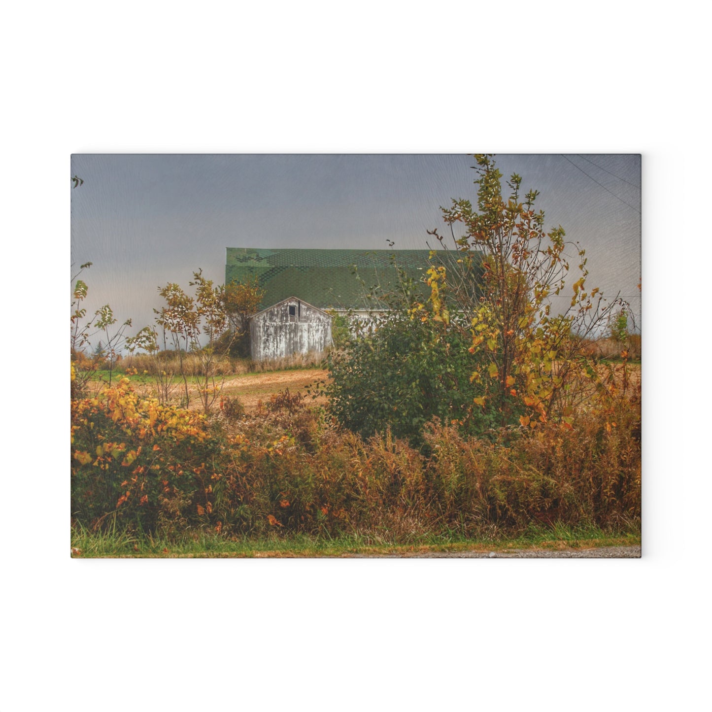 U R There Photography Hill Road White Rustic Farmhouse Tempered-Glass Cutting Board
