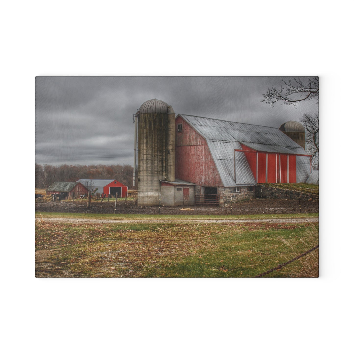 U R There Photography Slattery Roadside Red I Rustic Farmhouse Tempered-Glass Cutting Board