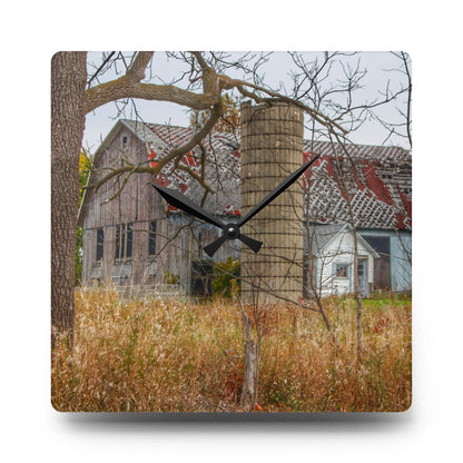 U R There Photography Hill Road Roadside Grey I Rustic Farmhouse Acrylic Analog Wall Clock