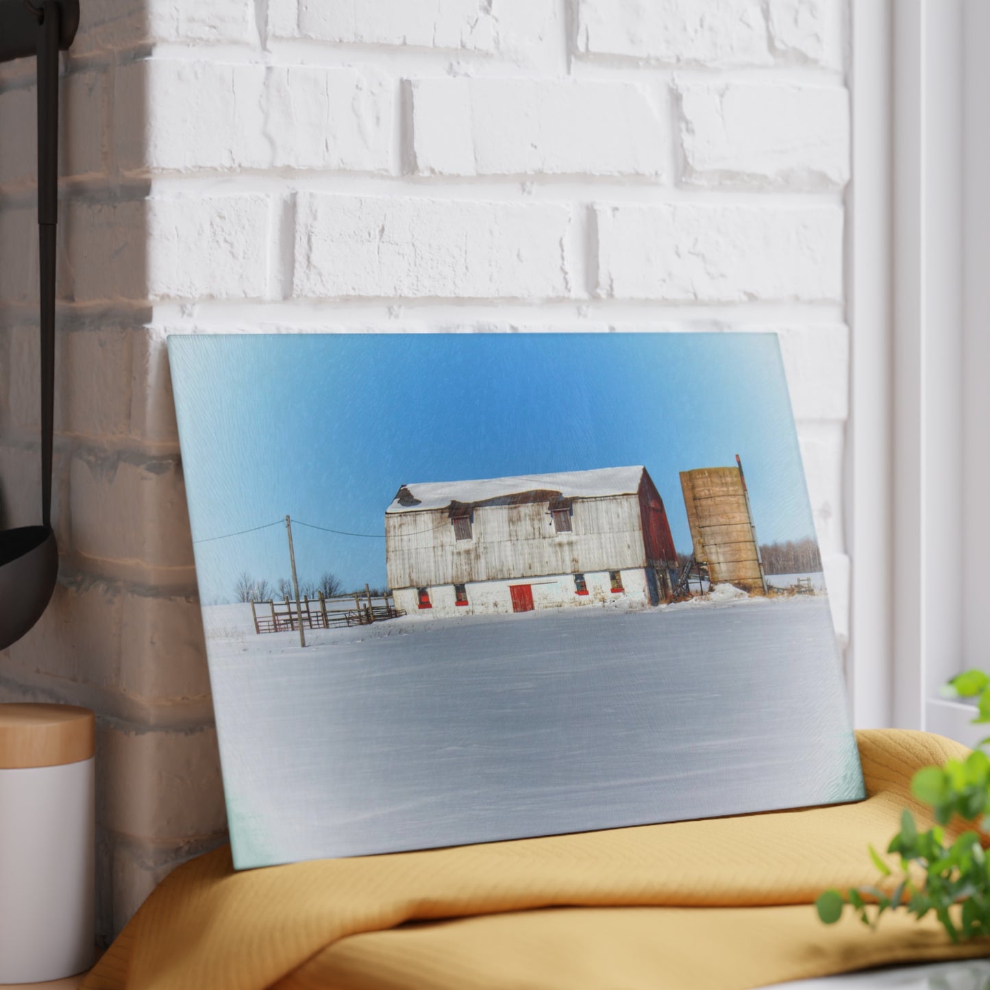 U R There Photography Bay City - Forestville Block Red Rustic Farmhouse Tempered-Glass Cutting Board