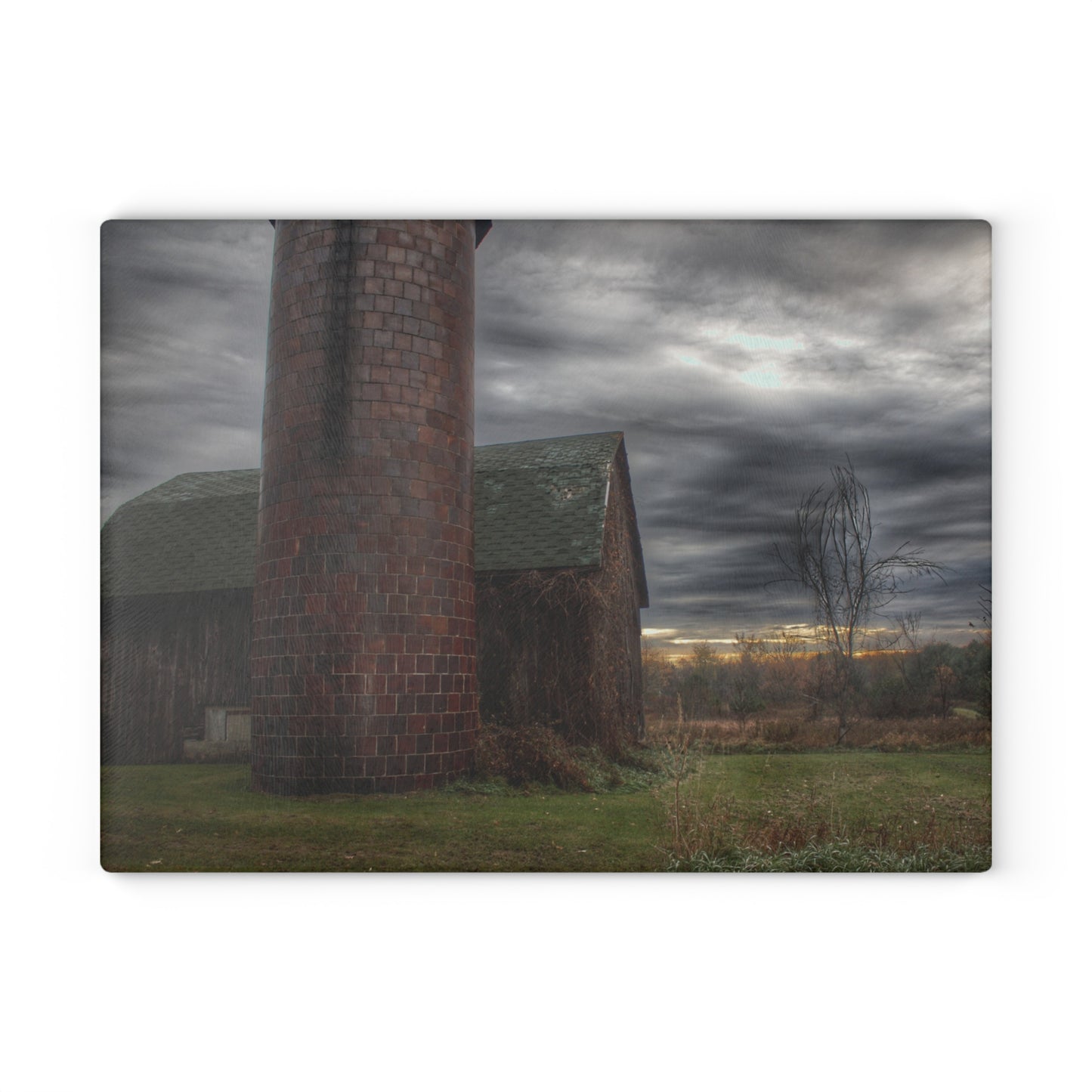 U R There Photography Pero Lake Road Grey II Rustic Farmhouse Tempered-Glass Cutting Board