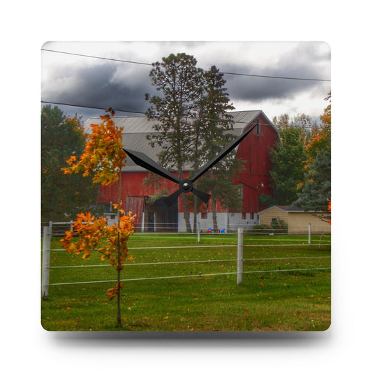 Farnsworth Road Red I Rustic Farmhouse Acrylic Analog Wall Clock 10.75'' × 10.75'' (Square)