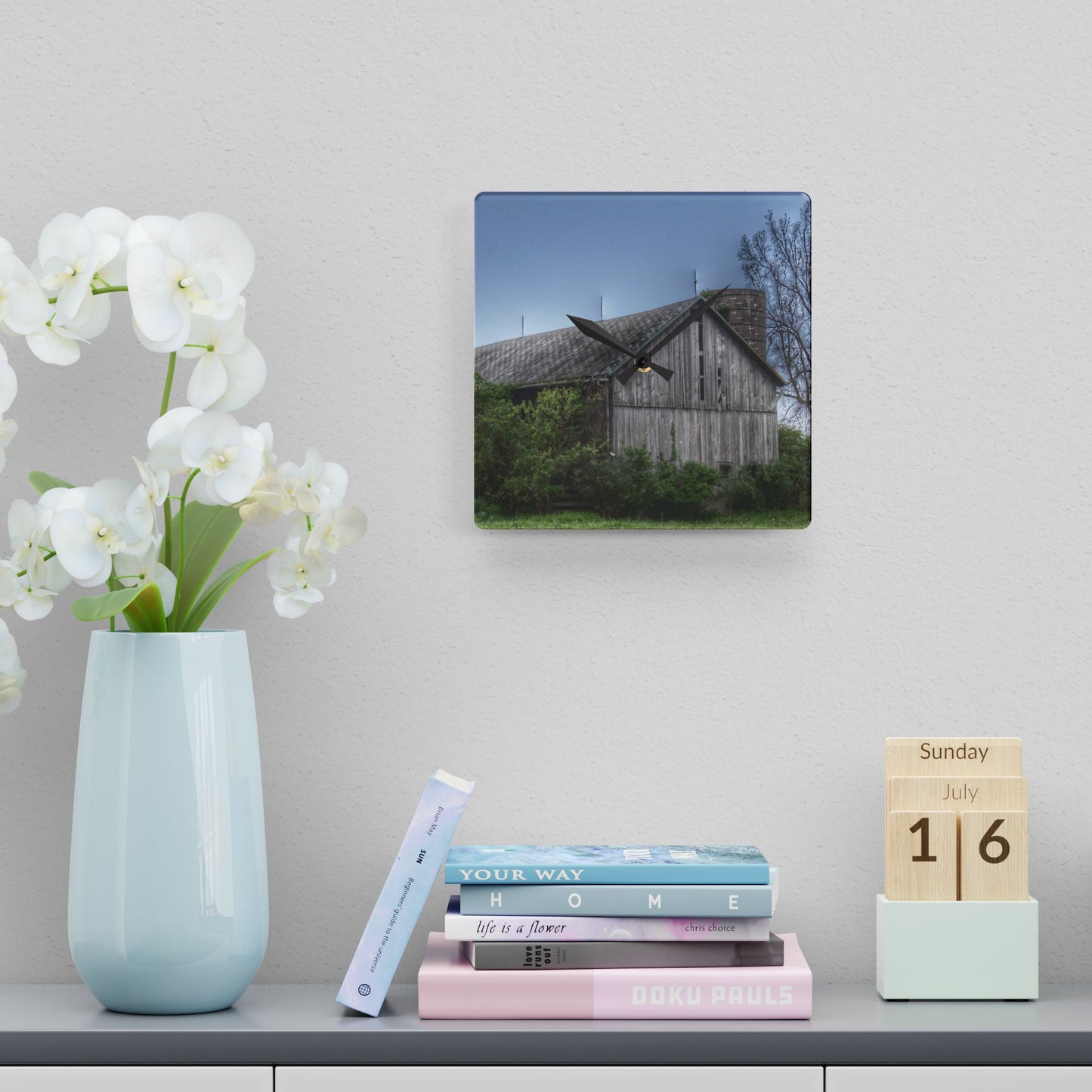 U R There Photography Wilder Road Grey I Rustic Farmhouse Acrylic Analog Wall Clock