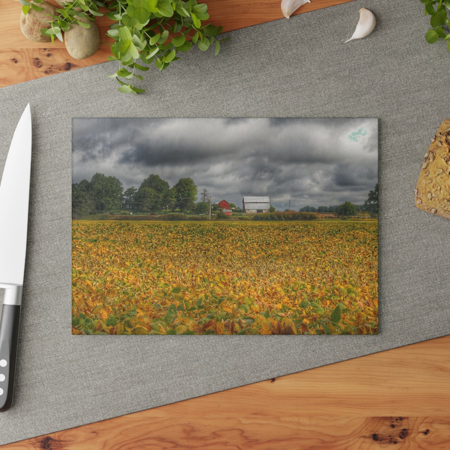 U R There Photography Golden Fields Farm Rustic Farmhouse Tempered-Glass Cutting Board