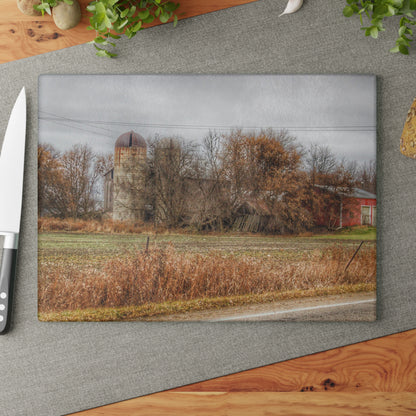 U R There Photography Burnside Road Grey II Rustic Farmhouse Tempered-Glass Cutting Board