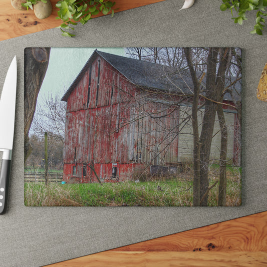 U R There Photography Lake George Red I Rustic Farmhouse Tempered-Glass Cutting Board