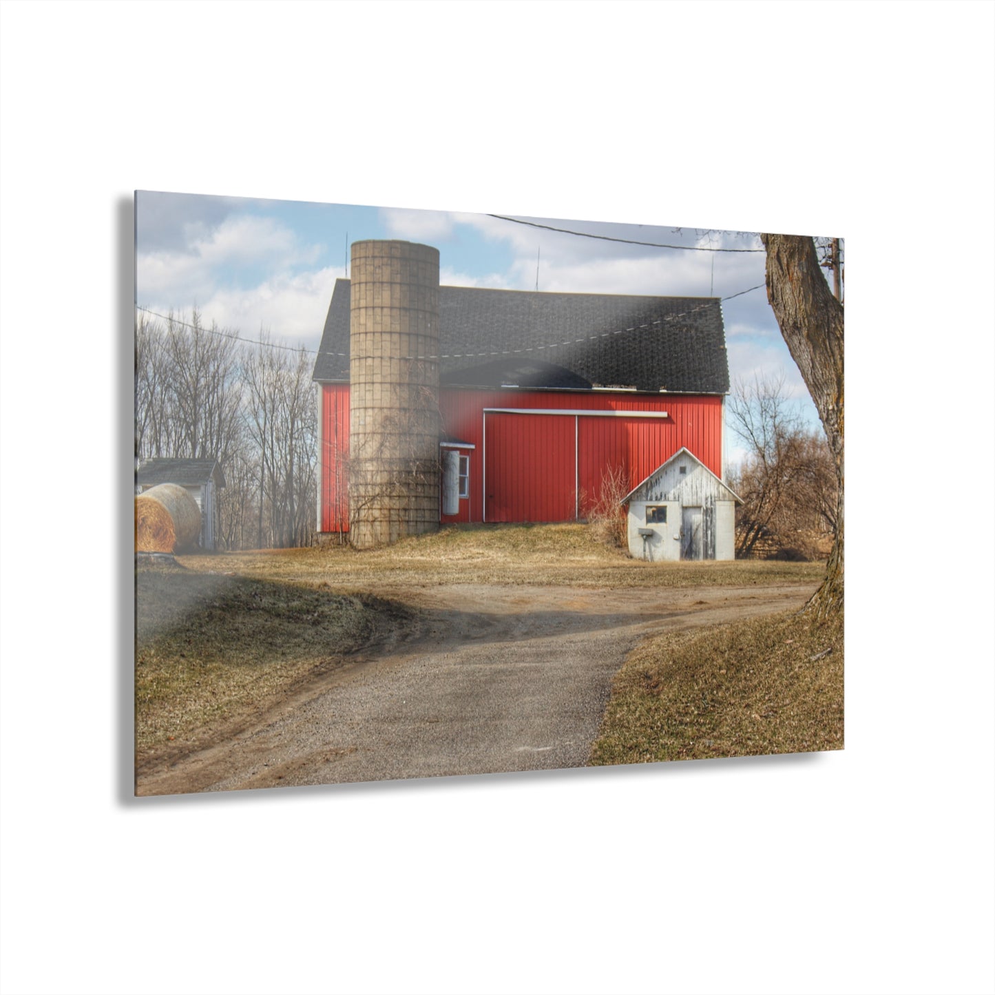 U R There Photography Mayville Road Red and Silo Rustic Farmhouse Acrylic Wall Print