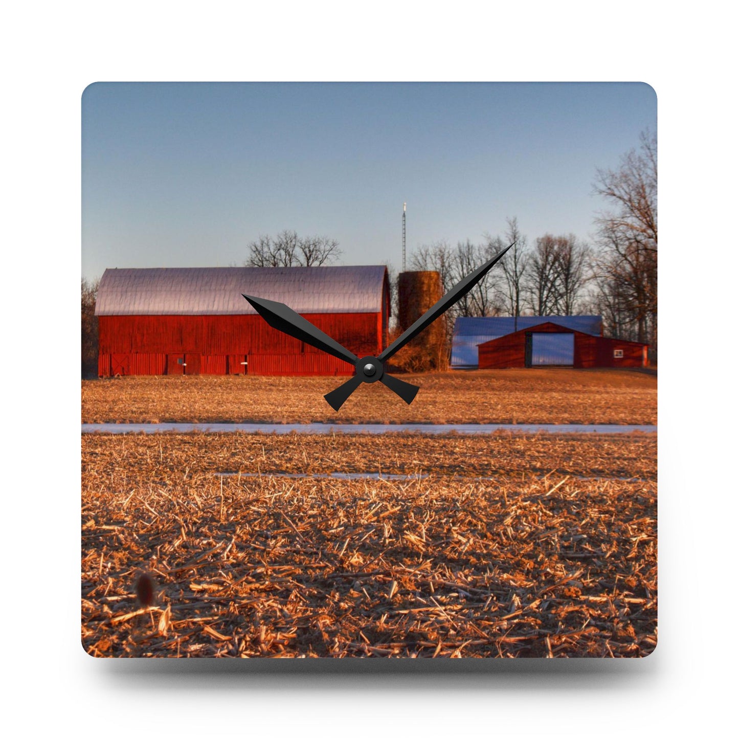 U R There Photography Early Spring on Catlin Road Rustic Farmhouse Acrylic Analog Wall Clock