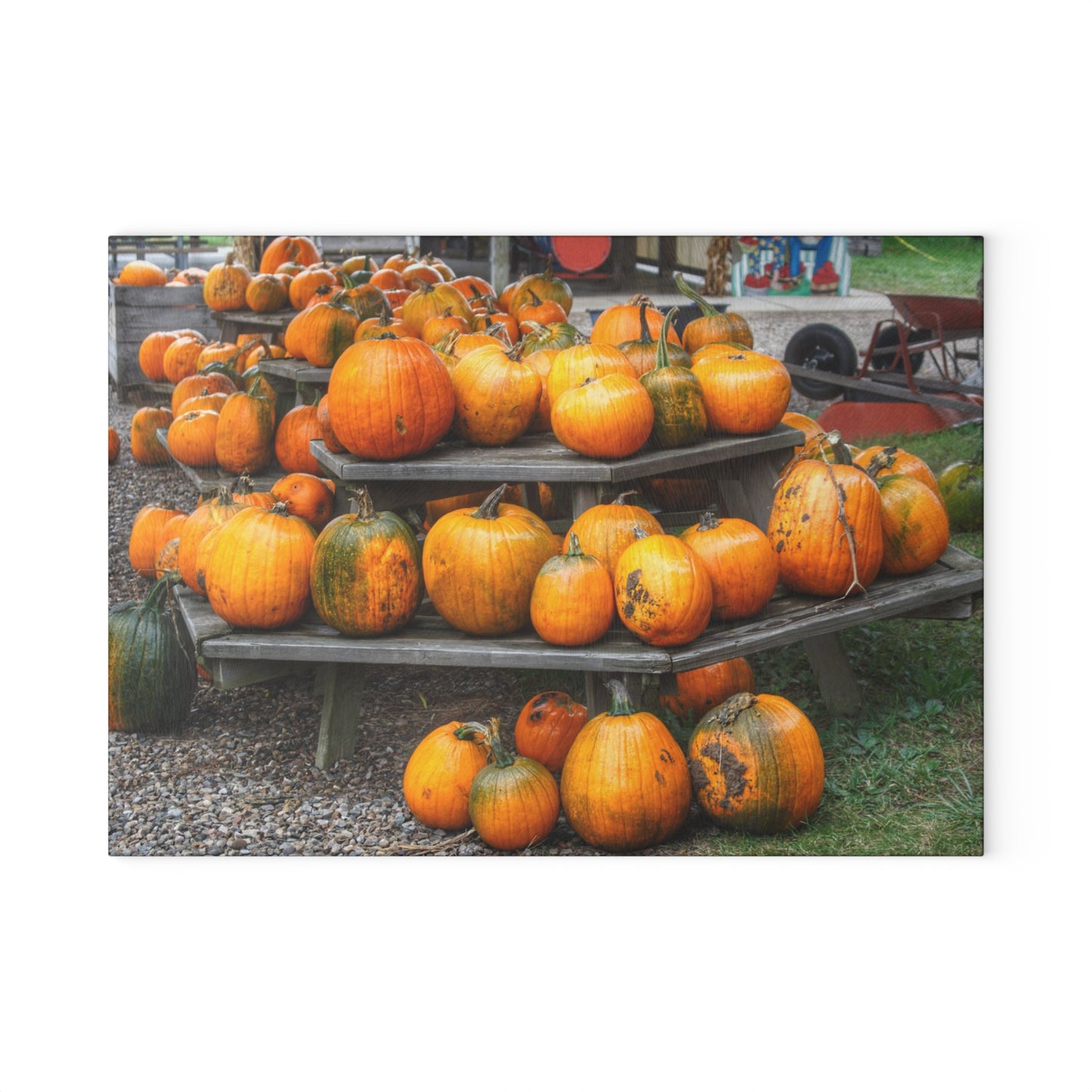 Barn Boutique Rustic Tempered-Glass Cutting Board| Tabletop Pumpkins