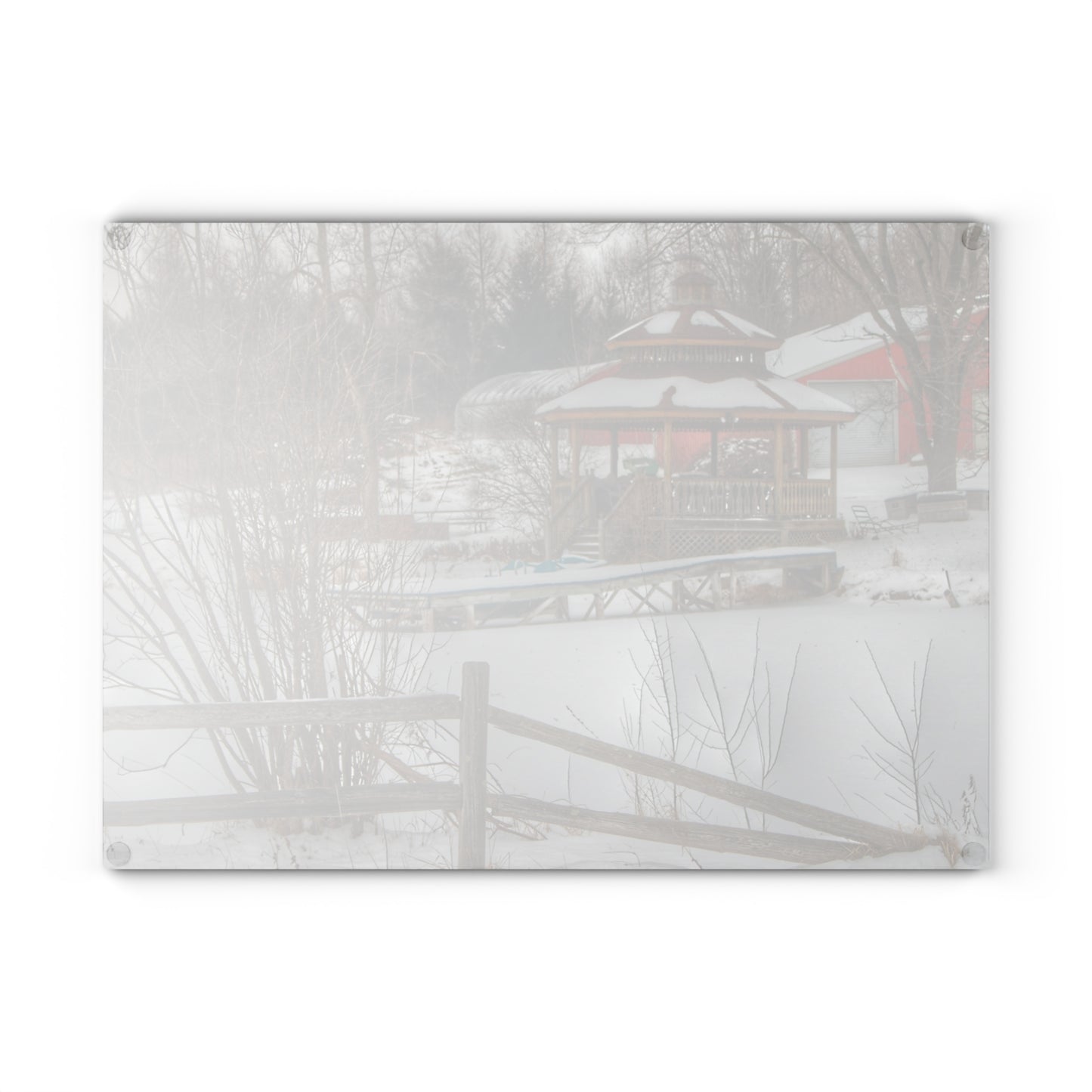 U R There Photography Columbiaville Gazebo in Winter Rustic Farmhouse Tempered-Glass Cutting Board