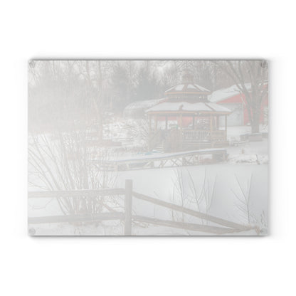 U R There Photography Columbiaville Gazebo in Winter Rustic Farmhouse Tempered-Glass Cutting Board