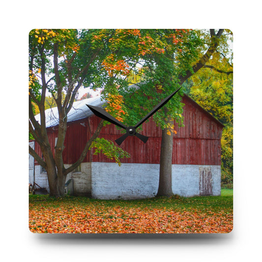 M-25 Red Rustic Farmhouse Acrylic Analog Wall Clock 10.75'' × 10.75'' (Square)