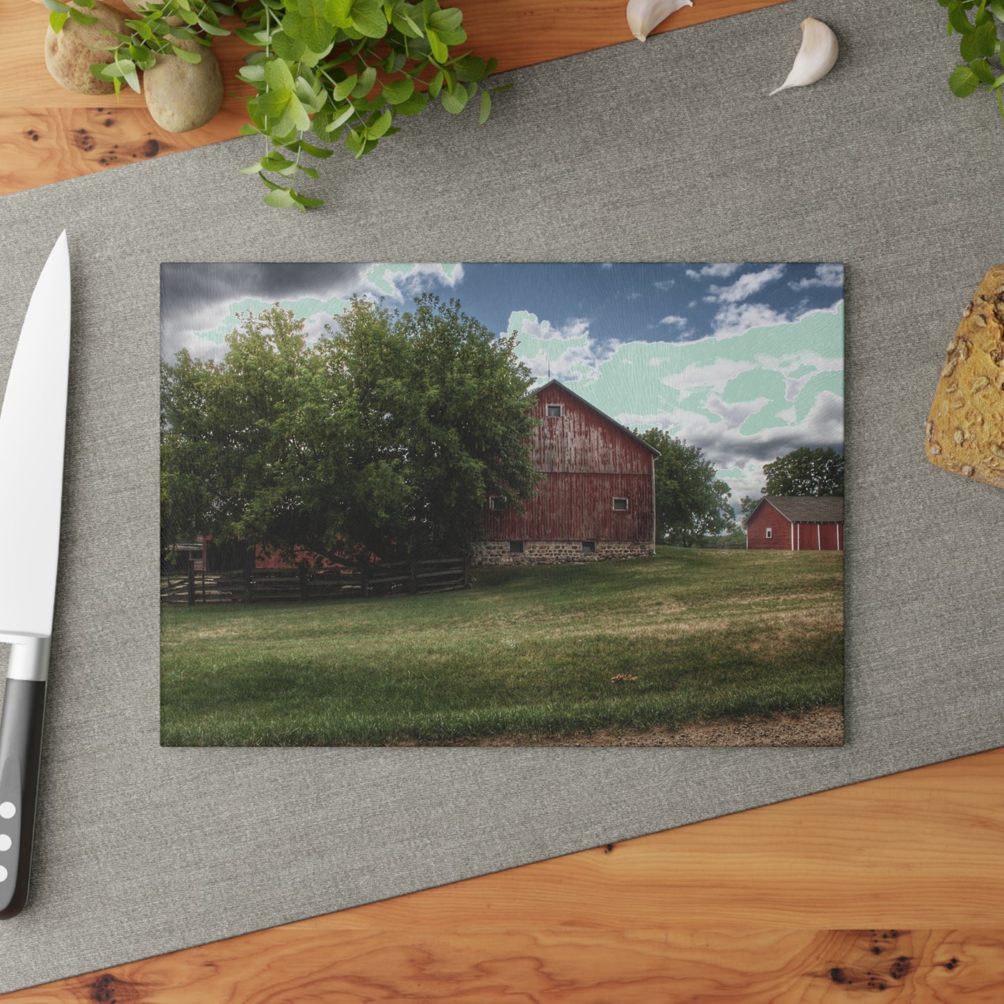 U R There Photography Five Lakes Red I Rustic Farmhouse Tempered-Glass Cutting Board