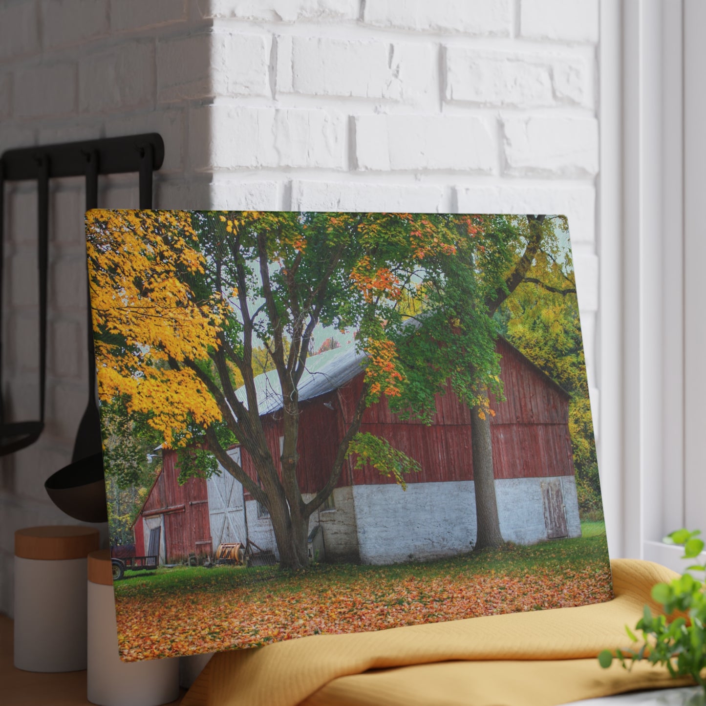 U R There Photography M-25 Red Rustic Farmhouse Tempered-Glass Cutting Board