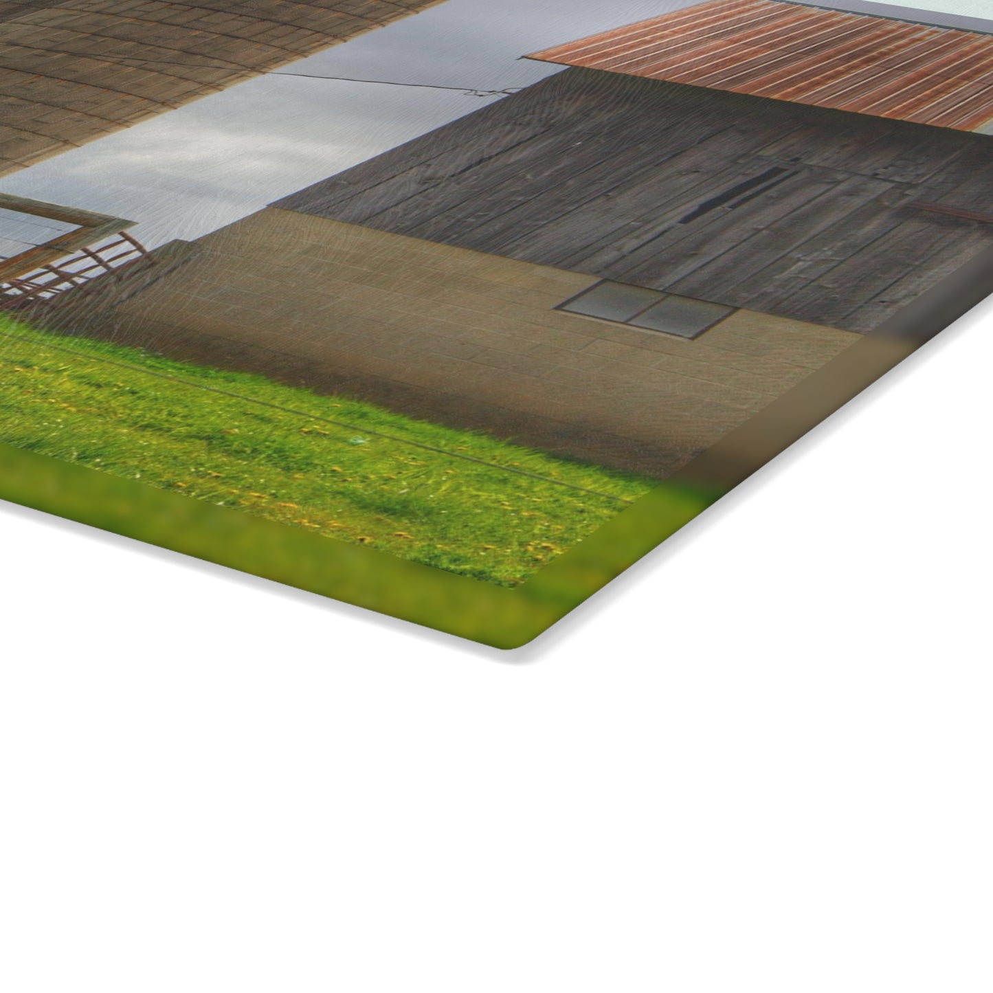 U R There Photography Clothier Road Grey and Silo Rustic Farmhouse Tempered-Glass Cutting Board