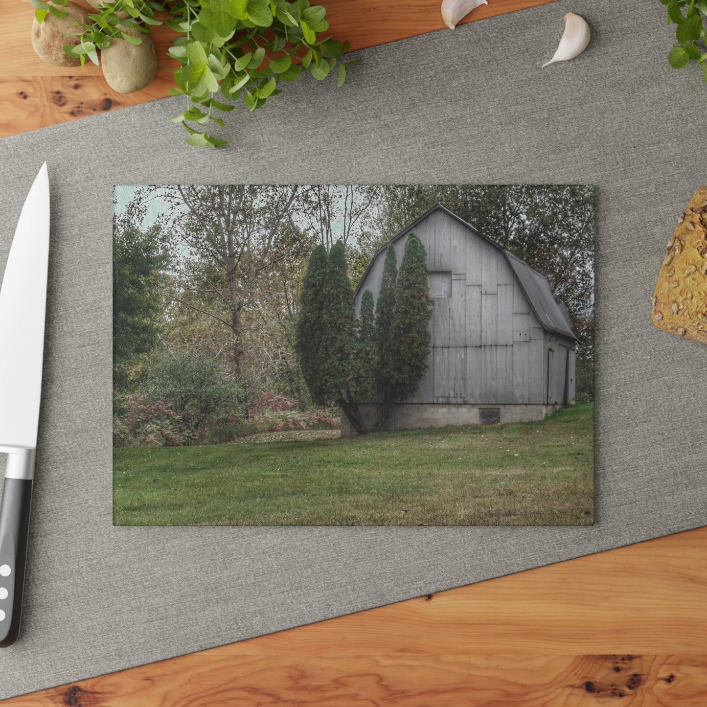 U R There Photography Milliman Road Grey Rustic Farmhouse Tempered-Glass Cutting Board