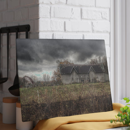 U R There Photography Green Road Grey Rustic Farmhouse Tempered-Glass Cutting Board