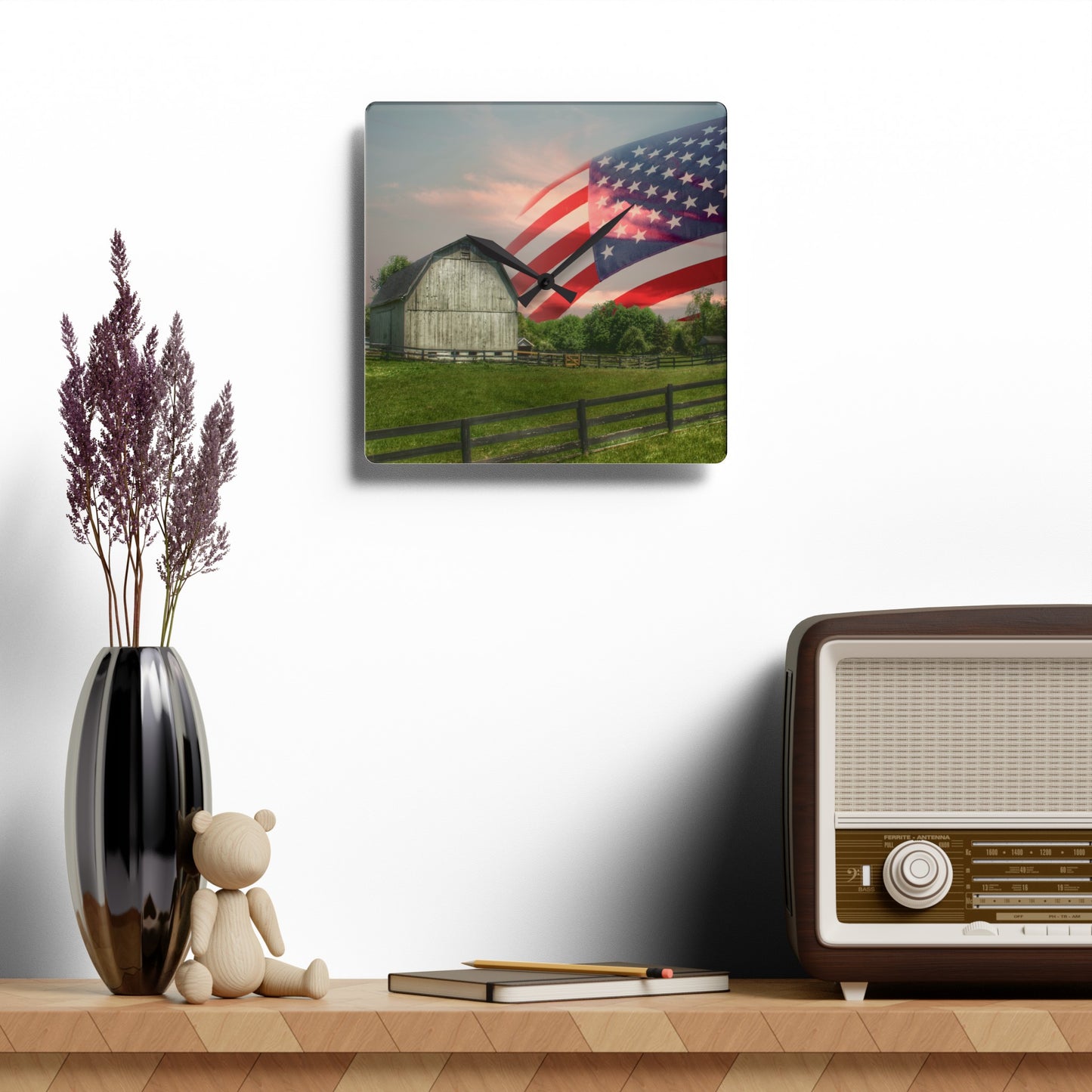 Rustic Farmhouse Wall Clock featuring An American Farm II