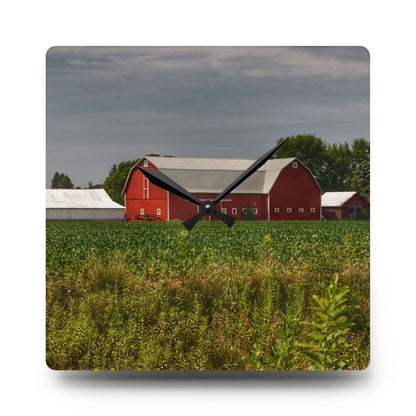 U R There Photography Townline Road Red Rustic Farmhouse Acrylic Analog Wall Clock