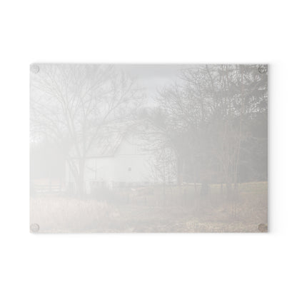 U R There Photography Oakwood Road White II Rustic Farmhouse Tempered-Glass Cutting Board