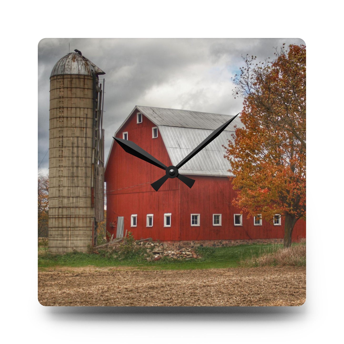 U R There Photography Brigham Road Red Rustic Farmhouse Acrylic Analog Wall Clock