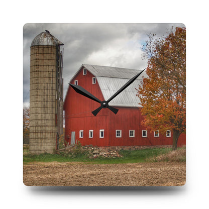 U R There Photography Brigham Road Red Rustic Farmhouse Acrylic Analog Wall Clock
