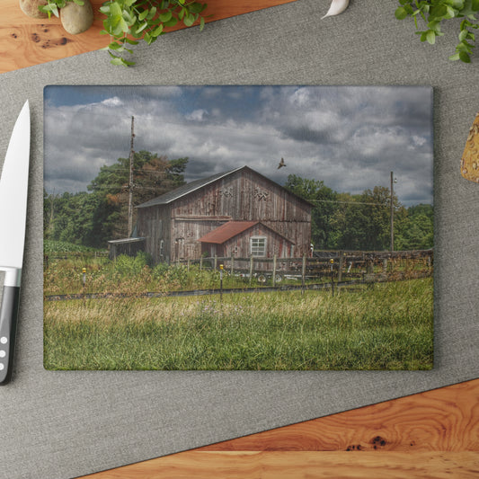 U R There Photography Millington Road Grey Horse Barn Rustic Farmhouse Tempered-Glass Cutting Board