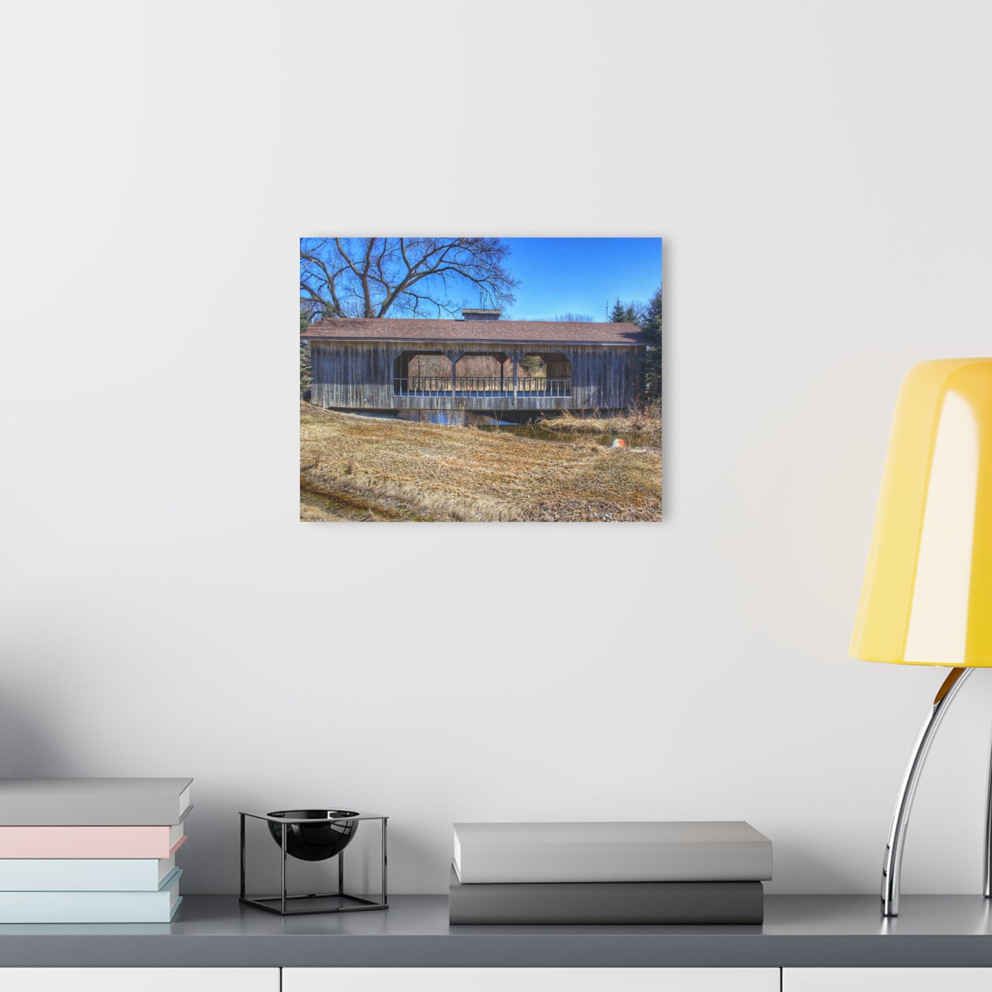 U R There Photography Covered Bridge of Campground Road II Rustic Farmhouse Acrylic Wall Print