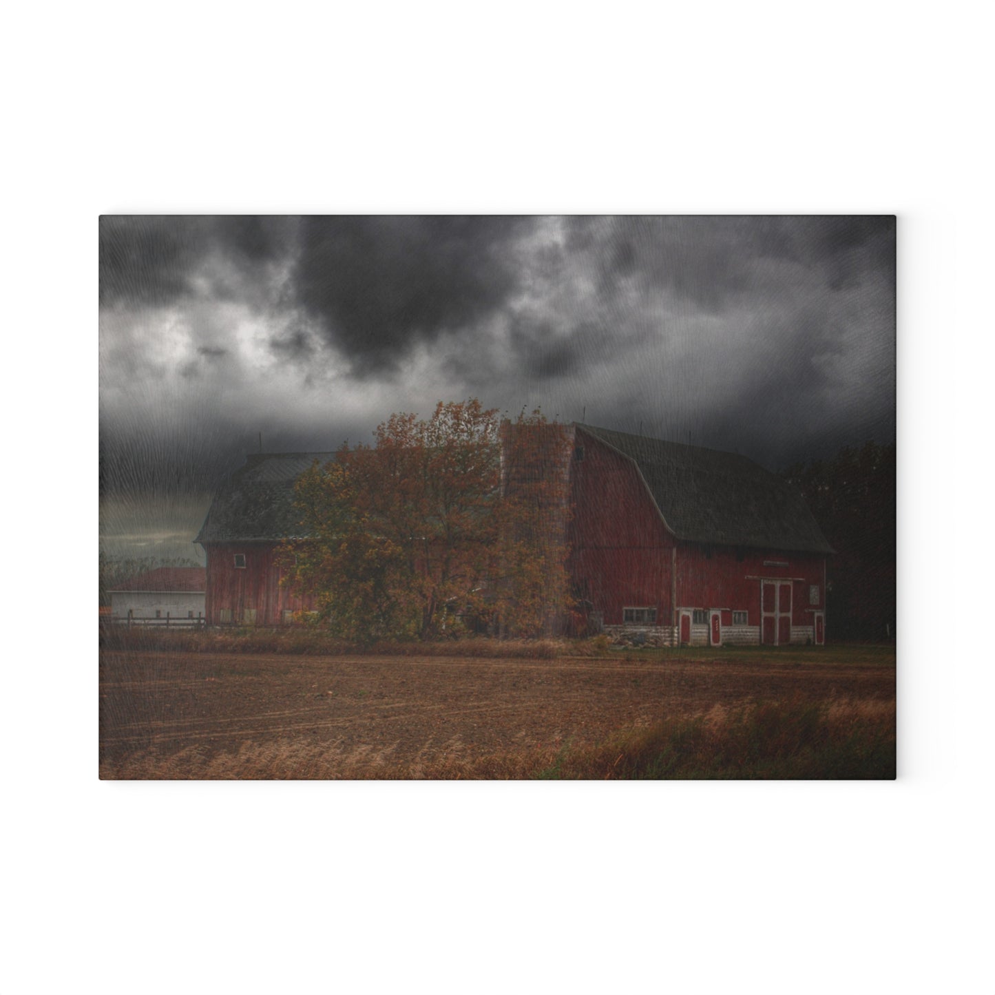 U R There Photography Hinson Road Red Rustic Farmhouse Tempered-Glass Cutting Board