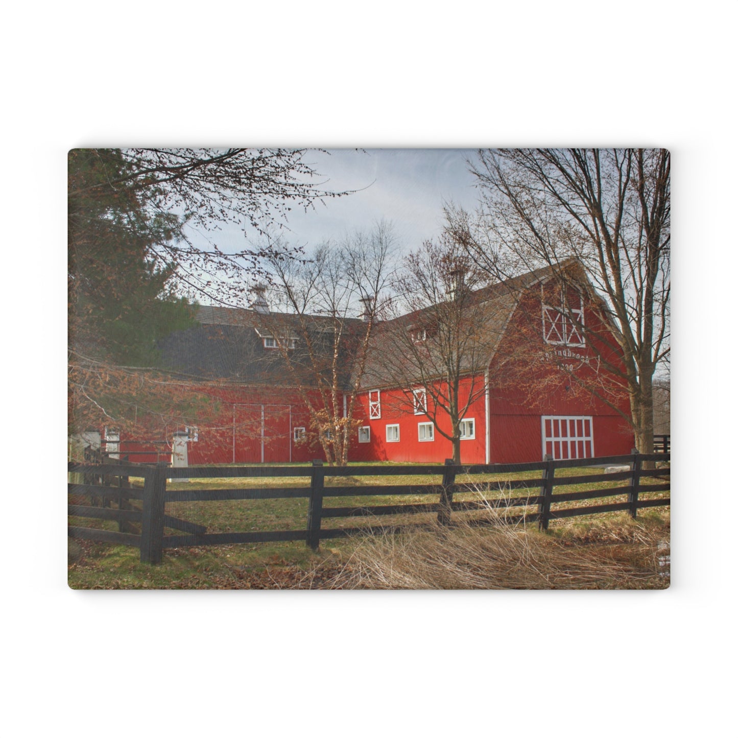 U R There Photography Thornville Road Red Rustic Farmhouse Tempered-Glass Cutting Board