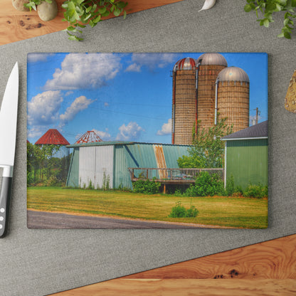 U R There Photography Morrish Road Silos I Rustic Farmhouse Tempered-Glass Cutting Board