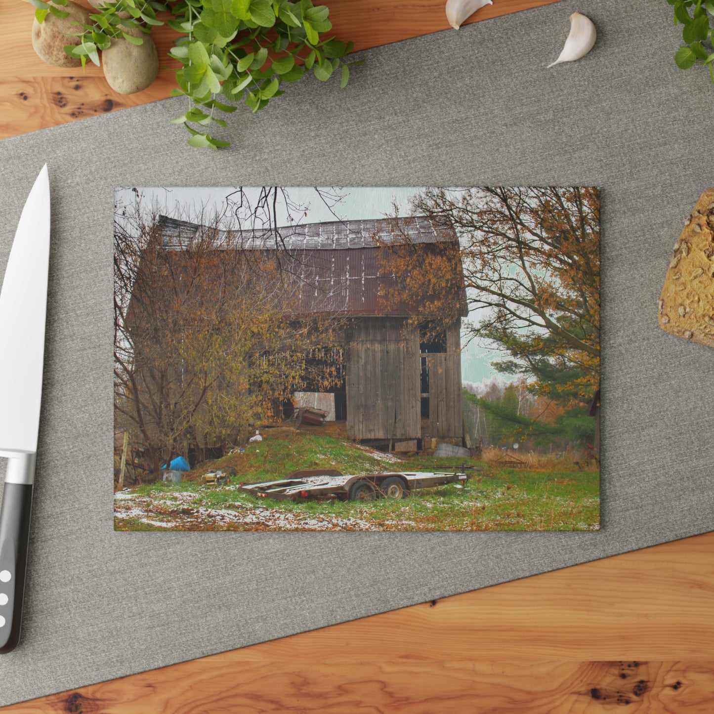 U R There Photography Frenchline Road Old Grey Rustic Farmhouse Tempered-Glass Cutting Board