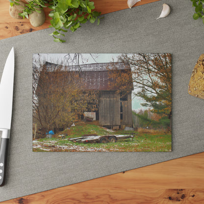 U R There Photography Frenchline Road Old Grey Rustic Farmhouse Tempered-Glass Cutting Board