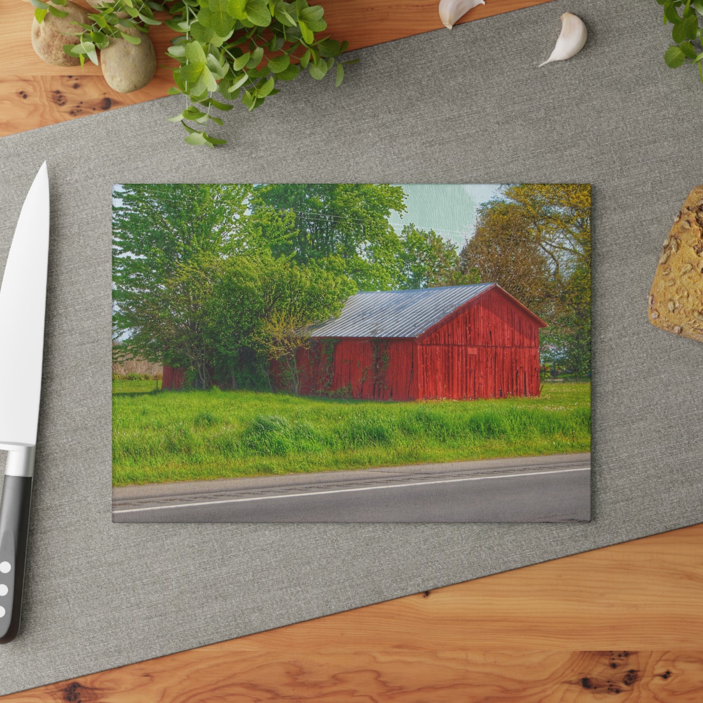 U R There Photography M-25 Little Red Rustic Farmhouse Tempered-Glass Cutting Board