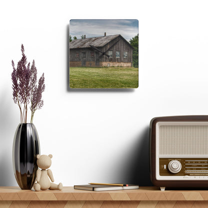 U R There Photography West Tuscola Road Grey Shack Rustic Farmhouse Acrylic Analog Wall Clock