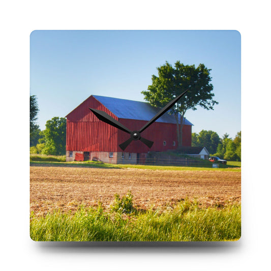 Morris Road Red Rustic Farmhouse Acrylic Analog Wall Clock 10.75'' × 10.75'' (Square)