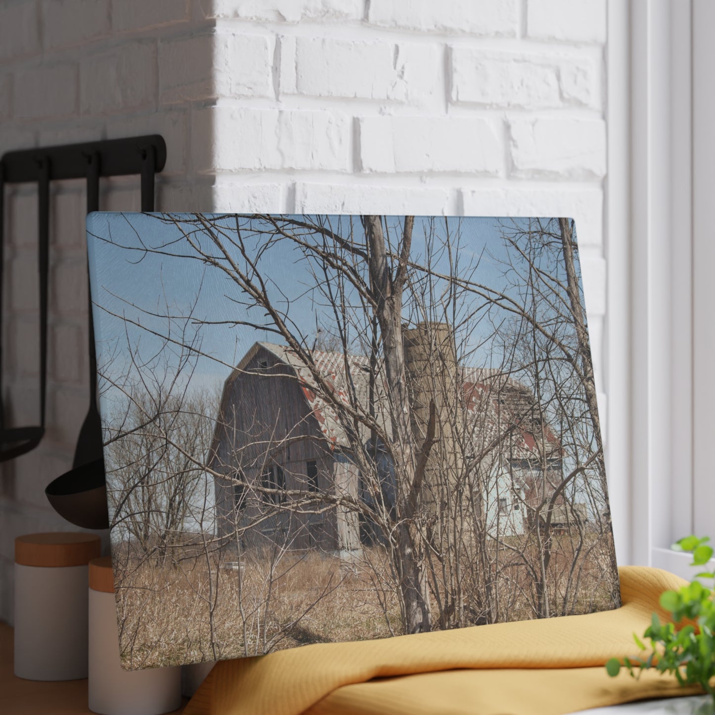 U R There Photography Hill Road Hidden Grey III Rustic Farmhouse Tempered-Glass Cutting Board
