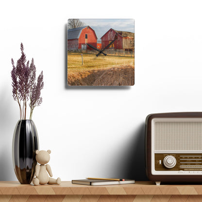 U R There Photography Irish Road Old Reds II Rustic Farmhouse Acrylic Analog Wall Clock