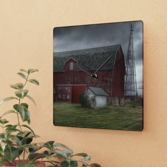 U R There Photography Weaver Road Red II Rustic Farmhouse Acrylic Analog Wall Clock